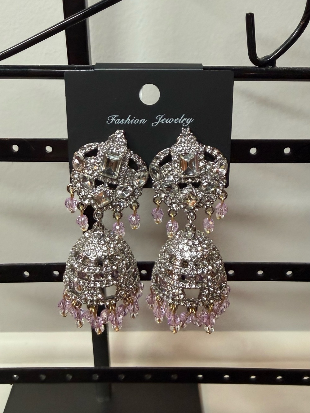Fashion Jewelry Silver Jhumka Earrings with Light Pink Beads